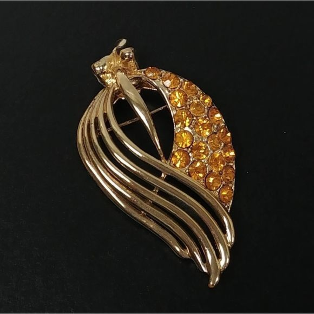 Vintage Coro Gold Yellow Rhinestone‎ Brooch